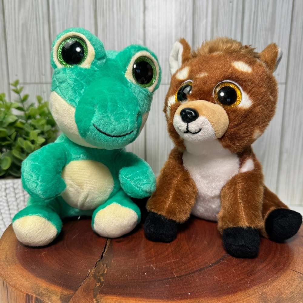 Ty Beanie Babies Buckley Deer and Ernie Alligator Plush Set Glitter Eyes